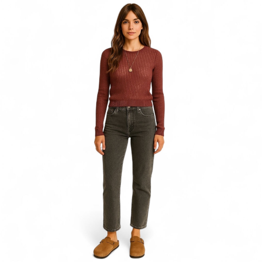 Free People Garnet H20 Open Knit Fisherman Crew Pullover Women's‎ sz XS NWT